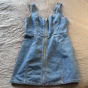 Honey Punch Blue Denim Zip-Front Mini Dress